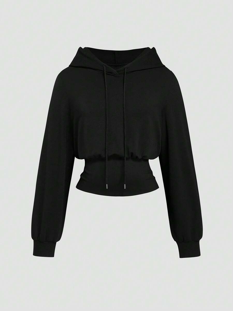 Sweetra Plus Size Fashion Versatile Casual High Waist Hooded Sweatshirt Fall - Black - View 1