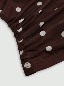 Sweetra Damen 2-teiliges Set: Spaghettiträger-Cowl-Neck-Pullover-Camisole-Top & figurbetonter Rock mit Polka-Dot-Blumenmuster und Meerjungfrauen-Saum, eleganter Vintage-Urlaubsstil - Kaffeebraun - Übersicht 9