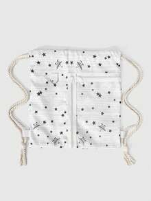 ROMWE Anime Mochila de cordón blanco de gran capacidad y multifuncional con estampado de estrellas kawaii, estilo de animación lindo, adecuada para la escuela y el transporte - Blanco 1 - Ver 2