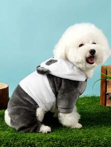 We Bare Bears X PETSIN 1件貓狗通用服裝，可愛小熊造型四足角色扮演裝，秋冬厚實保暖法蘭絨連身褲，適合居家、戶外散步、寵物穿搭及送禮 - 深灰 - 查看 5