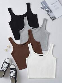 SHEIN Unity 女款純色極簡休閒背心瑜伽健身4件套 - 彩色 - 查看 3