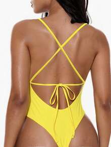 Oceva Traje de baño de una pieza con tirantes finos de unicolor - Amarillo - Ver 6