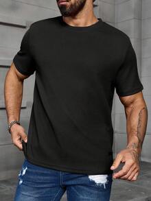 Manfinity Homme Men Plus Size Fashion Solid Color Plain Short Sleeve T-Shirt, For Going Out - Black - View 4