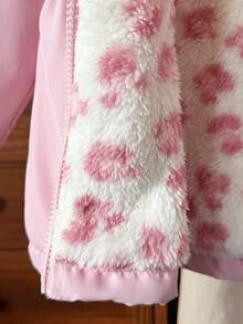 SHEIN Elladie kids 1件少女冬季新款粉色花卉保暖內裡拉鍊外套，附彈性腰部與連帽，加厚保暖休閒通勤百搭簡約時尚防寒夾克 - 粉色 - 查看 7