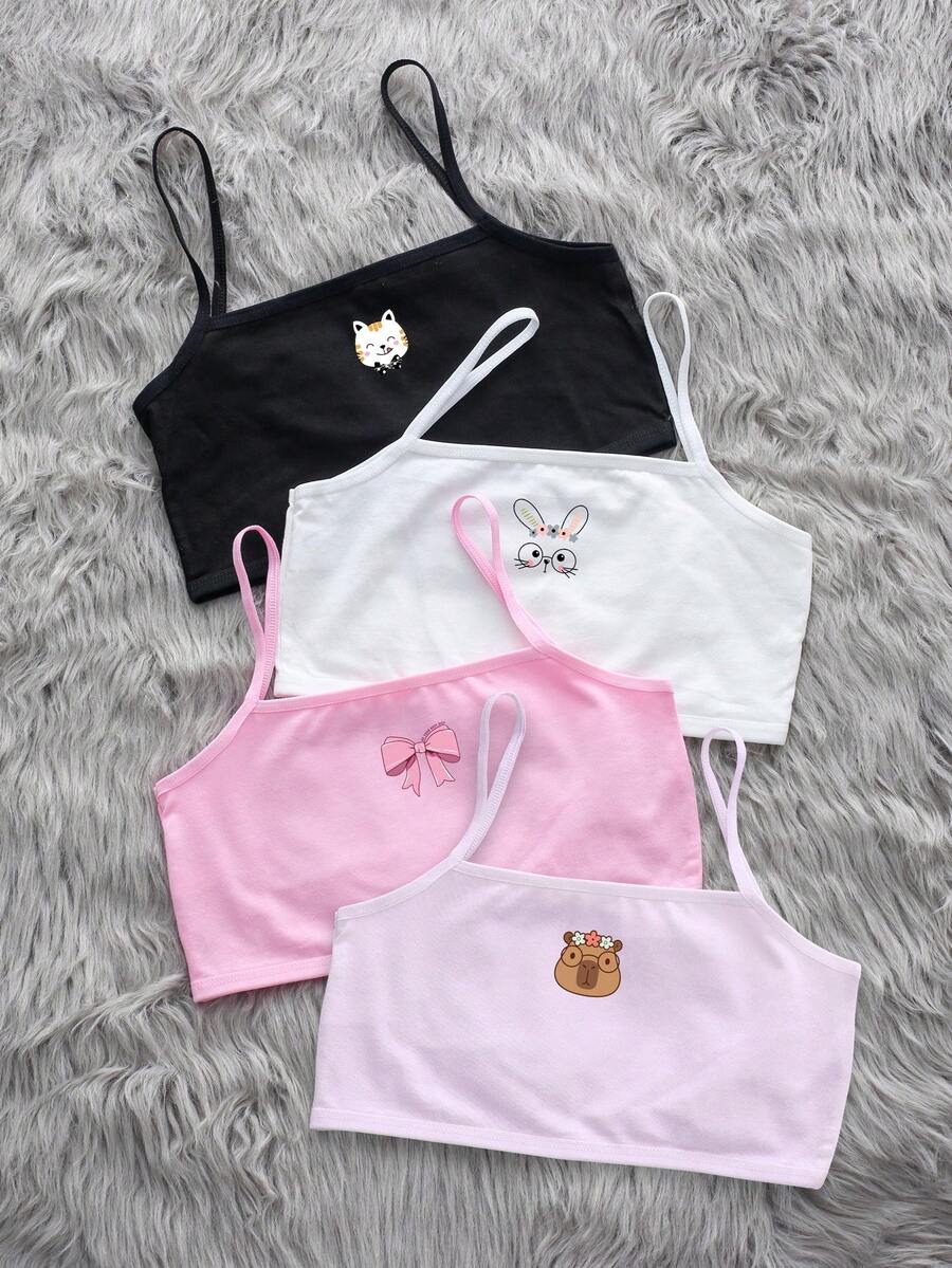 Tween Girl Cartoon Print Cute Camisole Tops 4pcs Set - Multicolor - View 1