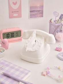 Joivida 1PC Retro Vintage Rotary Telephone Shaped Tissue Box / Smooth Matte Solid Plastic Classic Old Landline Phone Mold Decorative Napkin Holder, Central Round Pull Out Opening Easy Tissue Access Desktop Paper Storage Organizer - Multicolor - View 7