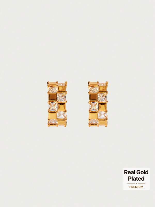 Glisma 18k Gold Plated C Geometric Gemstone Simple Temperament Earrings,Premium/Old Money/Classy,Summer/Beach/Prom/Party,Layered/Gemstone/Beaded/Crystals