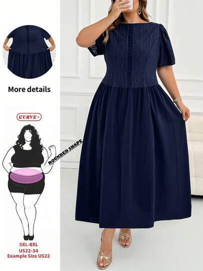 SHEIN CURVE+ Plus Size Women's Solid Color Ruched Waist Elegant Date Evening Formal Party Dress Navy Blue Summer