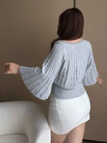 Vibekara French Design Mid-Length Sleeve Vintage Lace Patchwork Niche Elegant Grey Cardigan Winter - Grey - View 2