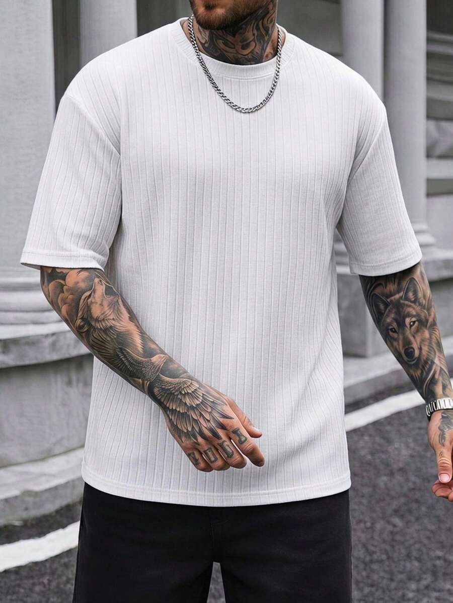 Manfinity CasualCool 男士純色圓領休閒百搭日常短袖T恤 - 白色 - 查看 1