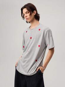 Vaulklash Men Round Neck Heart Embroidered T-Shirt - Round Neck Casual Top - Lightweight T-Shirt Suitable For All Seasons - Multicolor - View 5
