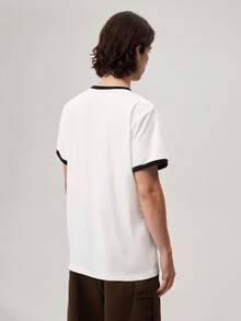 Vaulklash Men Short-Sleeved T-Shirt With Contrast Color And Edging For Casual And Everyday Spring And Summer, For Going Out, For Friends - White - View 3