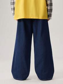 Men's Casual Everyday Letter Print Loose Wide-Leg Jeans - Medium Wash - View 3