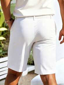 Manfinity Homme Men's Solid Color Casual Shorts With Pockets - White - View 7