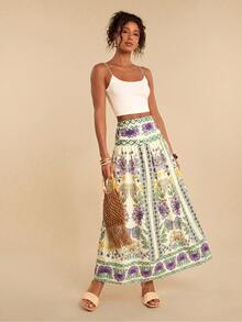 Travachic Spring/Summer Vacation Woven Printed Women's Skirt Beach Vacation Purple Floral Boho - Multicolor - View 7