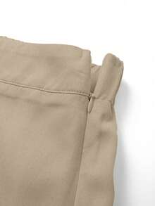 GlowEve CURVE Plus Size Women's Summer New Woven Gray Slimming Ruched A-Line 2 In 1 Faux Pocket Button Decor Design Shorts, Fitness Formal Office Sports - Khaki - View 6