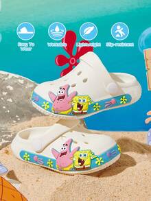 SpongeBob SquarePants | SHEIN 可愛卡通兒童園藝拖鞋，透氣快乾，輕量耐用 EVA 材質，適合室內外場地 - 白色 - 查看 1