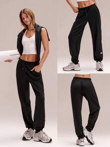 GLOWMODE Modest 1PC CloudKnit Weekend Stroll Soft Stretchy Lightweight Adjustable Drawstring Waist Pockets Relaxed Fit Joggers Daily Casual Street Wear - Black - View 6