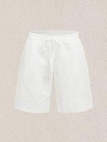 Mercer Haus Plus Size Men's Summer Casual Beach Vacation Drawstring Waist Pocketed Textured Shorts - White - View 5