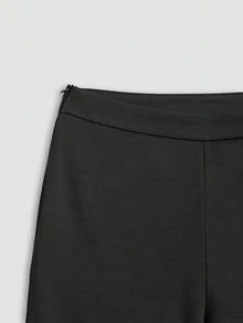 SHEIN LilyWest بنطلون نسائي بلون موحد بتصميم شرابات كاجوال متعدد الاستخدامات للارتداء اليومي بقصة ساق واسعة - الأسود - مشاهدة 4