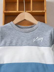 SHEIN 小男孩字母印花條紋拼色長袖衛衣與長褲2件套 - 彩色 - 查看 4