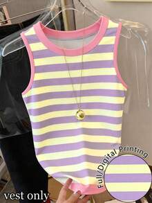 Resyla Summer Casual Striped Round Neck Tank Top - Multicolor - View 1