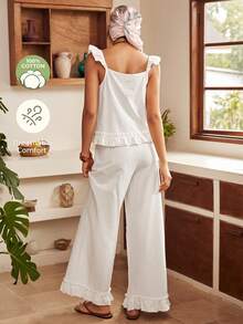 Lullawish Bohemian Pure Cotton Cami Loungewear Set For Women - White - View 2