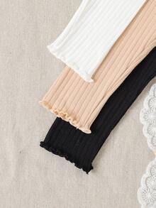 SHEIN Vintaside Kids 3件組女嬰夏季服飾 開學季 6個月-3歲 休閒極簡風 白色 黑色 灰色 杏色 寬螺紋波浪下擺 鬆緊腰彈性內搭褲 舒適柔軟 適合運動通勤 春夏出遊與禮品 - 彩色 - 查看 5
