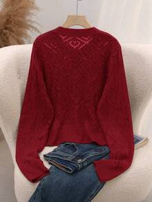 SHEIN Clasi Cárdigan de punto calado con hombros caídos talla grande - Rojo - Ver 10