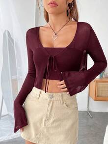 SHEIN EZwear 女款純色休閒百搭日常穿著長袖開襟衫 - 玫瑰紅 - 查看 3