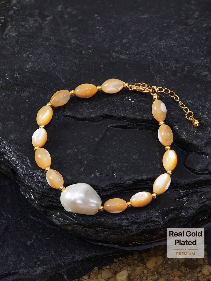 Opalesca Women Chain Bracelets,Outfits,Old Money,Wedding/Bridal Accessories,Western Jewelry,Fairycore/Fairy,Charm Necklace,Pearl,Elegant,For Mom/Women/Girl/Mother - Yellow - View 1