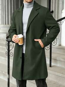 Manfinity Homme Abrigo casual de manga larga con cuello moteado de unicolor para hombre talla grande - Verde militar - Ver 3
