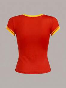 SHEIN ICON 身體熱力圖印花夏季T恤 - 紅色 - 查看 2