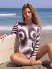Swim SPRTY Đồ bơi một mảnh SPRTY phong cách Bohemian phương Tây thanh lịch cho kỳ nghỉ, xẻ tà, họa tiết in ngẫu nhiên - màu nâu - Xem 7