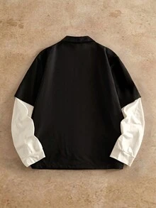 HIMLAND 男士 2 合 1 拼接單排扣休閒日常通勤襯衫 - 黑色 - 查看 2