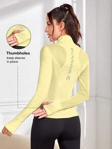 Sovereign Charm Women's Letter Print Patchwork Breathable Mesh Long Sleeve Sports Jacket - Yellow - View 5