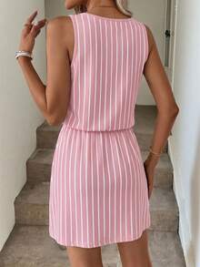 SHEIN LUNE Women's Casual Printed Short Dress Suitable For Spring And Summer - Pink - View 7