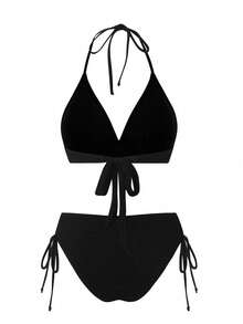 Swim Oasis 2026新款春夏女士三件套泳衣（泳裤+泳裙），特殊面料沙滩度假优雅休闲泳装套装 - 黑色 - 查看 4