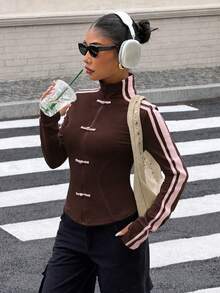 Muchica Chaqueta fina de protección solar para mujer, estilo deportivo de punto, con diseño de cinta y botones de rana, nueva para primavera/verano - Café integral - Ver 4