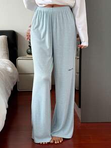 Livesso Women's Elastic Waist Letter Print Casual Daily Loungewear Bottoms Fall - Blue - View 7