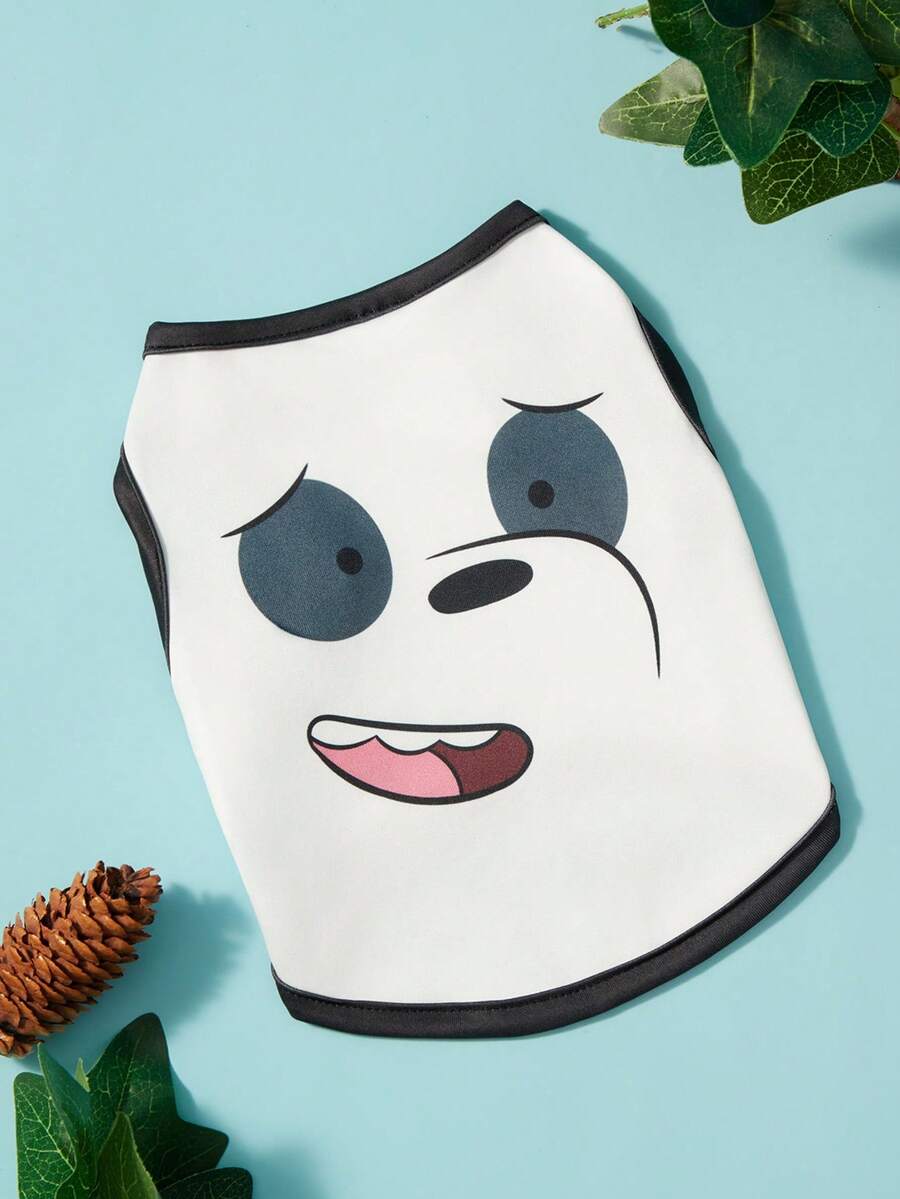 We Bare Bears X PETSIN 1件可愛大黑眼圈趣味表情印花寵物背心,黑色滾邊無袖柔軟透氣防掉毛寵物衣服 - 彩色 - 查看 1