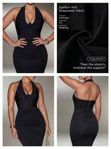Nuvra Women's Double-Layer Tummy Control Skirt With Shapewear Lining,Elegant Black,Autumn Night Ruched Back Fishtail Hem,Cinched Waist Casual/Office Wear - Black - View 8
