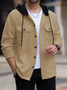 Manfinity Homme Áo khoác hoodie phối màu casual nam, mùa thu - Màu Khaki - Xem 1