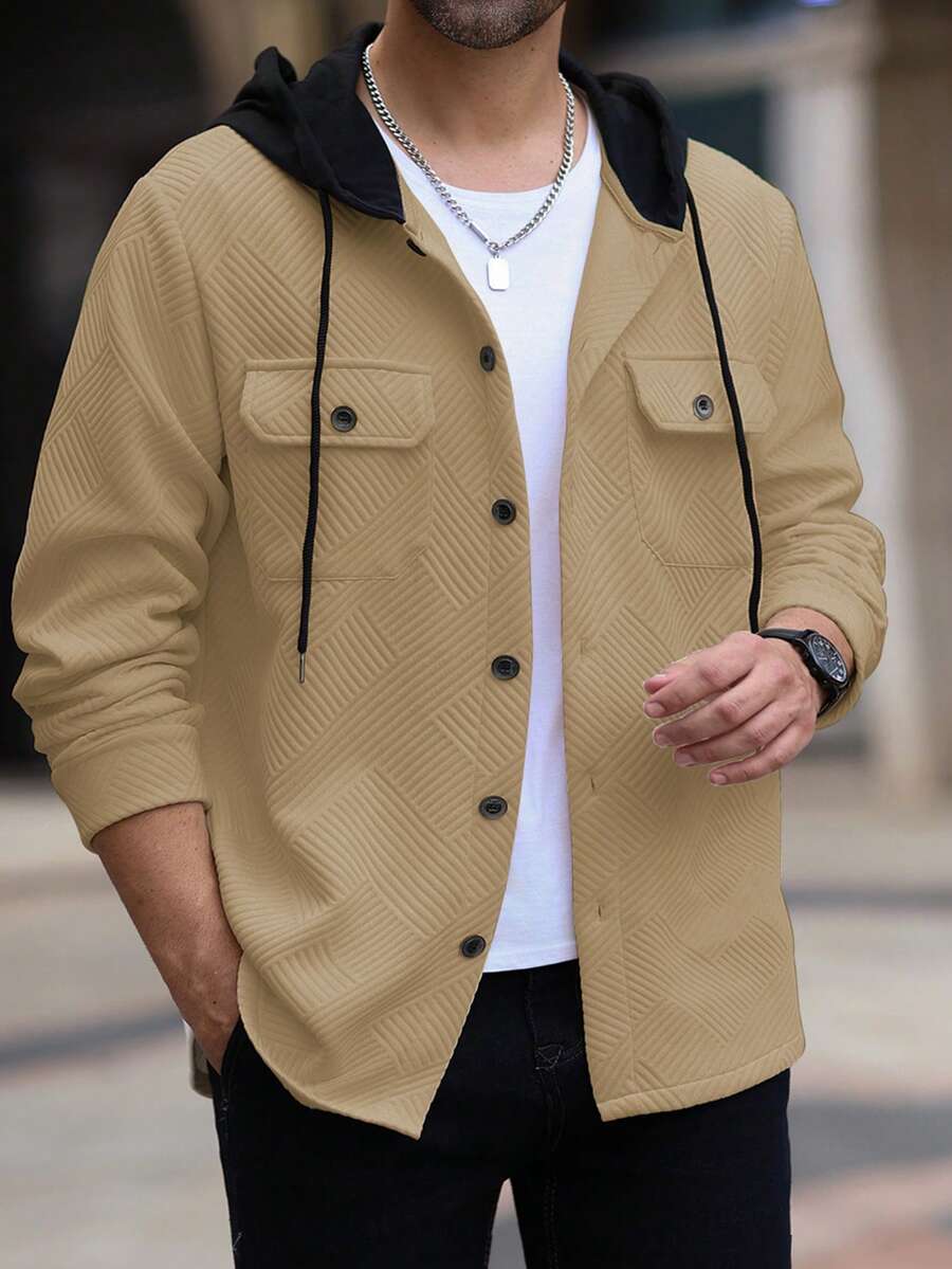 Manfinity Homme Áo khoác hoodie phối màu casual nam, mùa thu - Màu Khaki - Xem 1