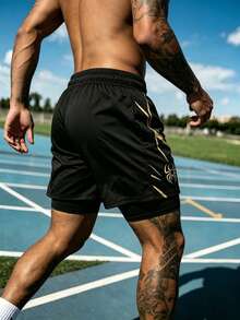 RISE LYT Men's Drawstring Waist Printed Sports Shorts, Gym - Multicolor - View 2