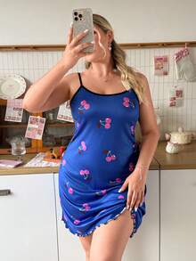 Slumberry CURVE Plus Size Cherry Print Spaghetti Strap Nightgown - Multicolor - View 5