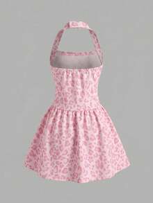 SHEIN 少女休閒時尚波點掛脖A字洋裝 - 粉色 - 查看 6