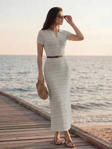 Briarwyn Đầm len dệt kim nữ màu trơn phong cách thường ngày, đi chơi, du lịch - Màu Khaki - Xem 1