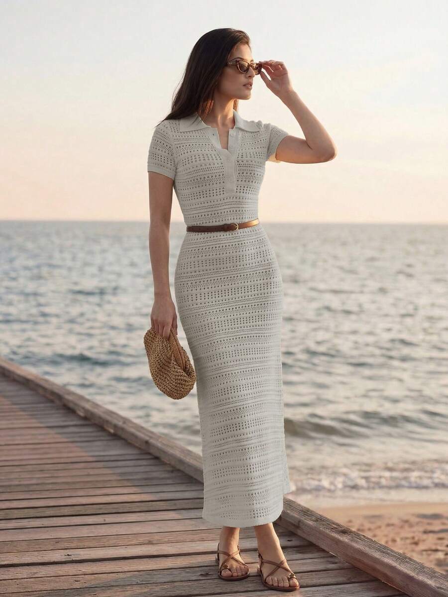 Briarwyn Đầm len dệt kim nữ màu trơn phong cách thường ngày, đi chơi, du lịch - Màu Khaki - Xem 1