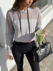 Eassivo Eassivo Women's Drop Shoulder Long Sleeve Drawstring Hooded Sweatshirt - Grey - View 4